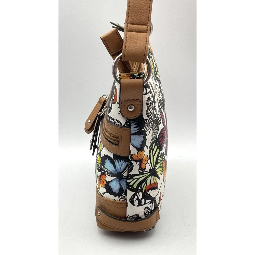 Rosetti Butterfly Print Crossbody Purse Tan Faux Leather Shoulder Bag 8
